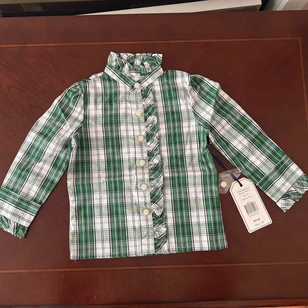New Classic Prep Kids Childrens Girls Ginny Ruffle Front Button Down Plaid 2T